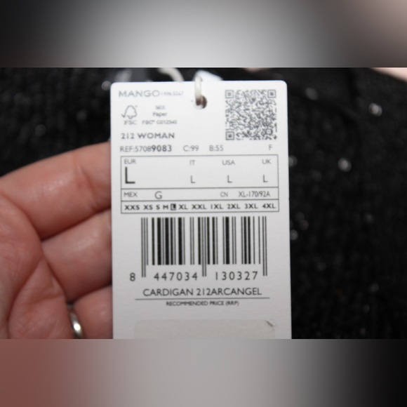 MANGO Paillettes Knit Cardigan Women Large NWT Black embroidered sequin - Picture 9 of 11